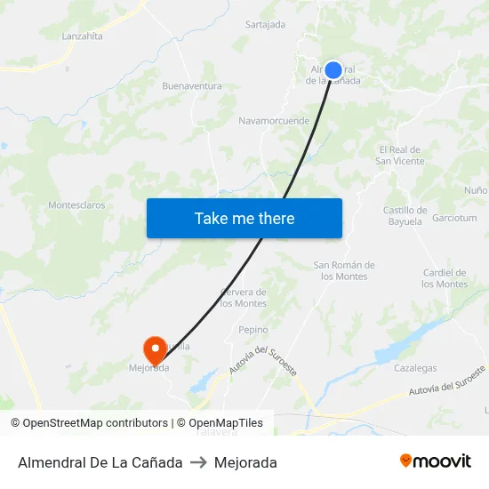 Almendral De La Cañada to Mejorada map