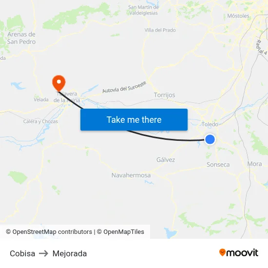 Cobisa to Mejorada map