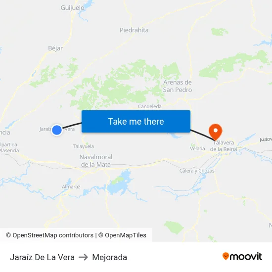 Jaraíz De La Vera to Mejorada map
