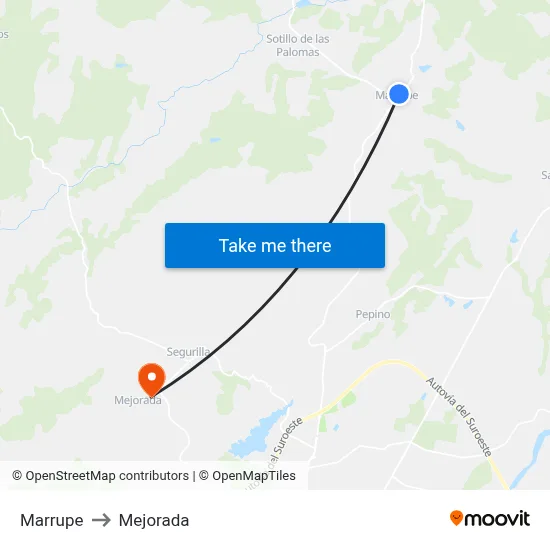 Marrupe to Mejorada map