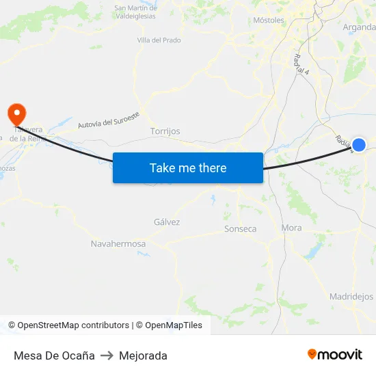 Mesa De Ocaña to Mejorada map