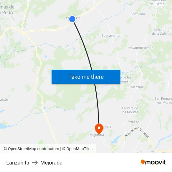 Lanzahíta to Mejorada map