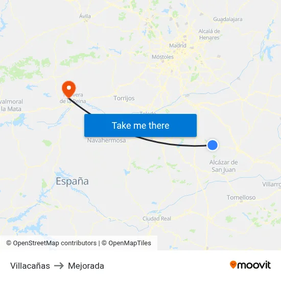 Villacañas to Mejorada map