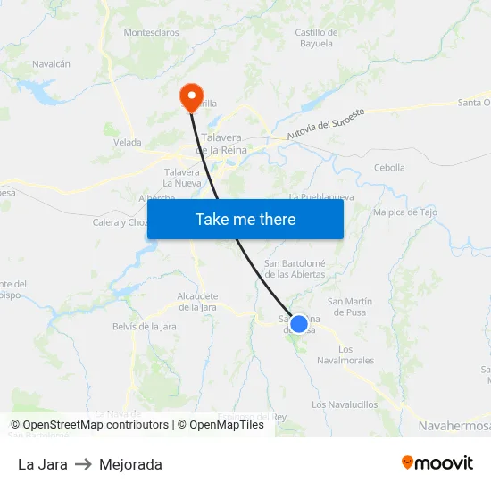 La Jara to Mejorada map