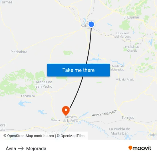 Ávila to Mejorada map