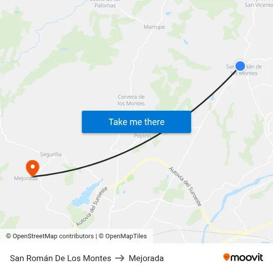 San Román De Los Montes to Mejorada map