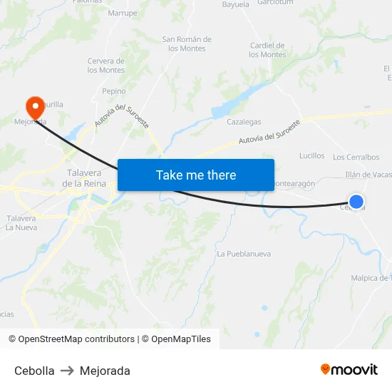 Cebolla to Mejorada map