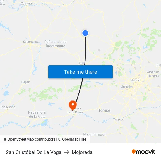 San Cristóbal De La Vega to Mejorada map