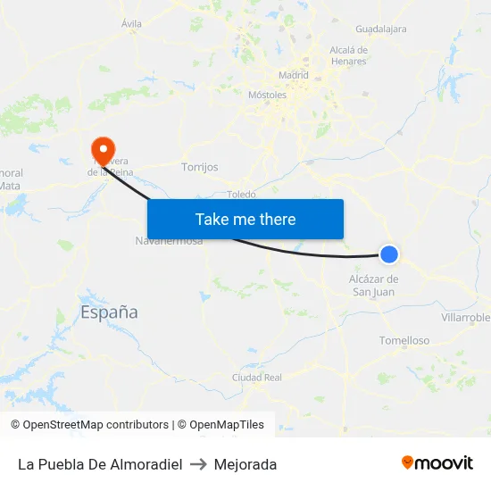 La Puebla De Almoradiel to Mejorada map
