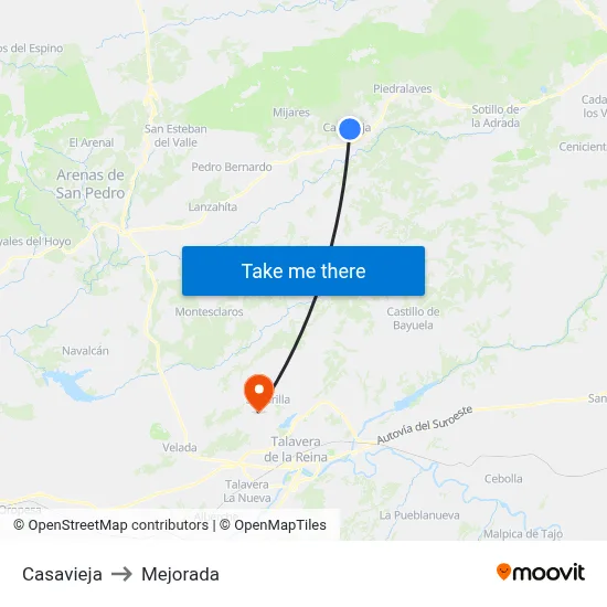 Casavieja to Mejorada map