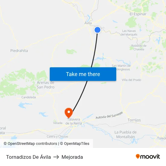 Tornadizos De Ávila to Mejorada map