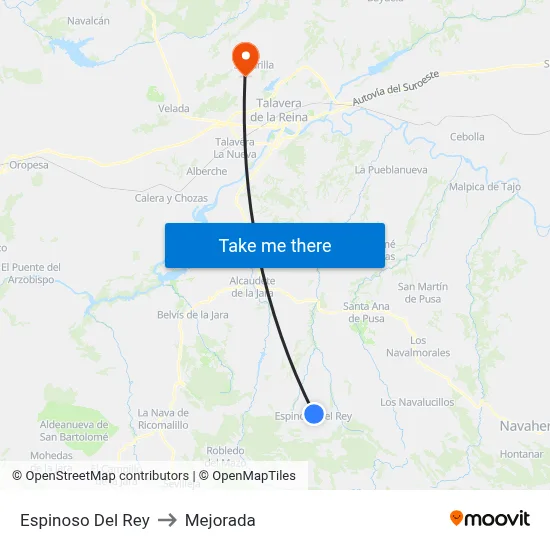 Espinoso Del Rey to Mejorada map