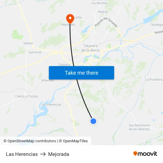 Las Herencias to Mejorada map