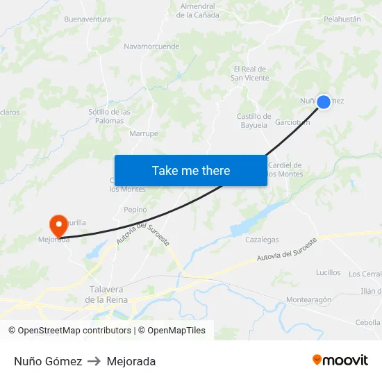 Nuño Gómez to Mejorada map