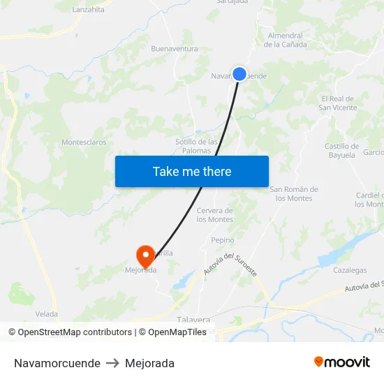 Navamorcuende to Mejorada map