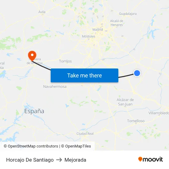 Horcajo De Santiago to Mejorada map