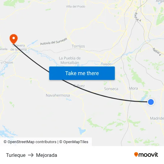 Turleque to Mejorada map