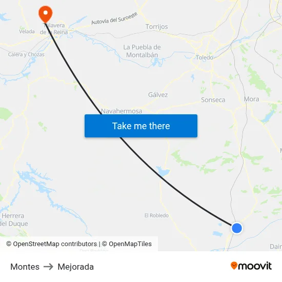 Montes to Mejorada map