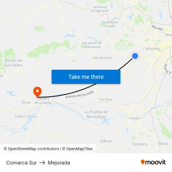 Comarca Sur to Mejorada map