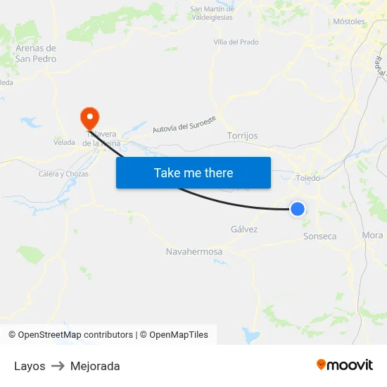 Layos to Mejorada map