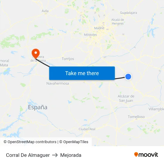 Corral De Almaguer to Mejorada map