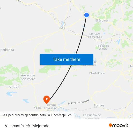 Villacastín to Mejorada map