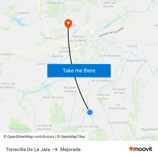 Torrecilla De La Jara to Mejorada map