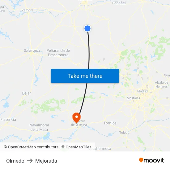 Olmedo to Mejorada map