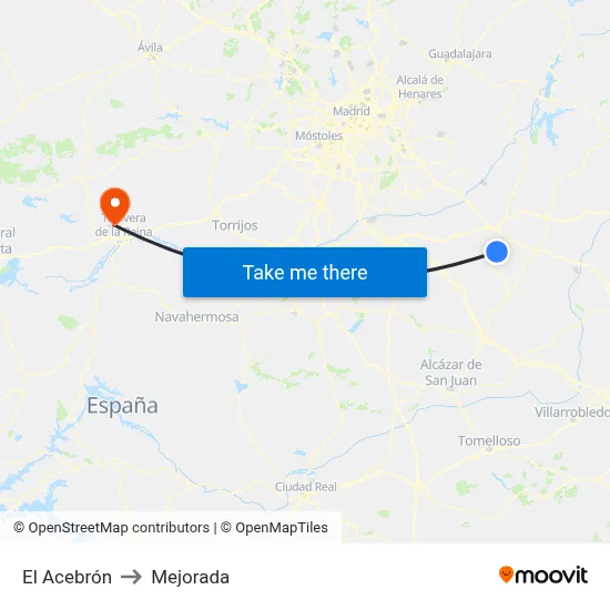 El Acebrón to Mejorada map