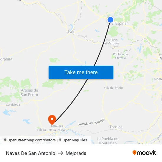 Navas De San Antonio to Mejorada map