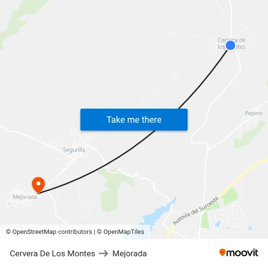 Cervera De Los Montes to Mejorada map