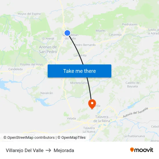 Villarejo Del Valle to Mejorada map