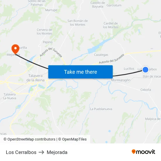 Los Cerralbos to Mejorada map