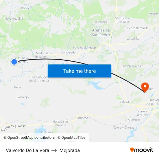 Valverde De La Vera to Mejorada map