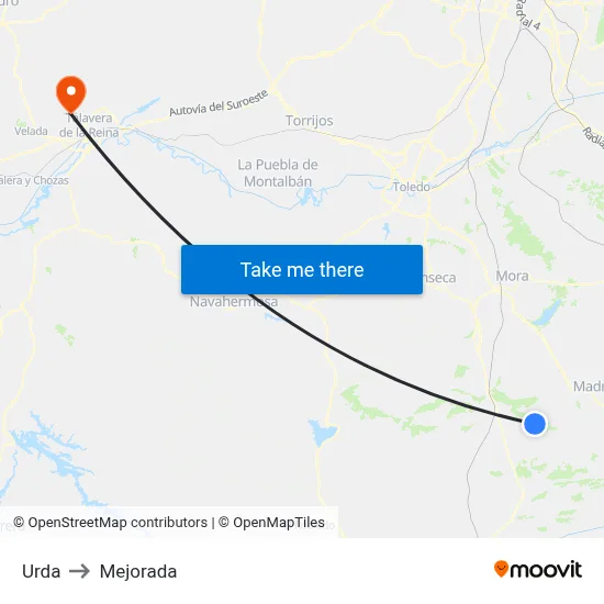 Urda to Mejorada map