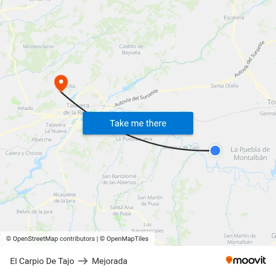 El Carpio De Tajo to Mejorada map