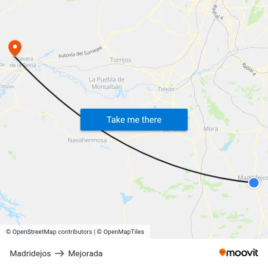 Madridejos to Mejorada map