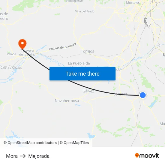 Mora to Mejorada map