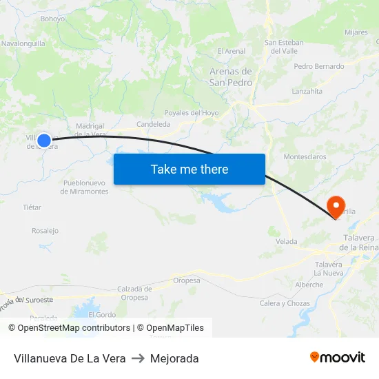 Villanueva De La Vera to Mejorada map
