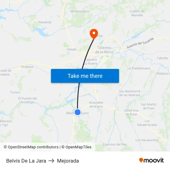 Belvís De La Jara to Mejorada map