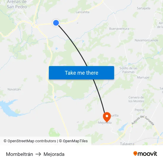 Mombeltrán to Mejorada map