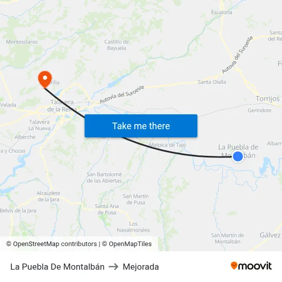 La Puebla De Montalbán to Mejorada map