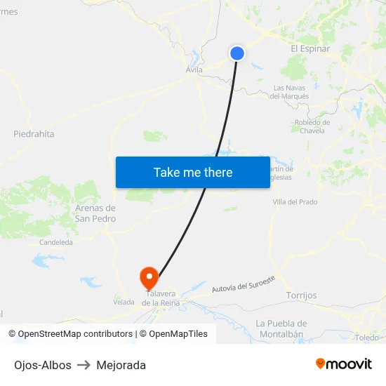 Ojos-Albos to Mejorada map