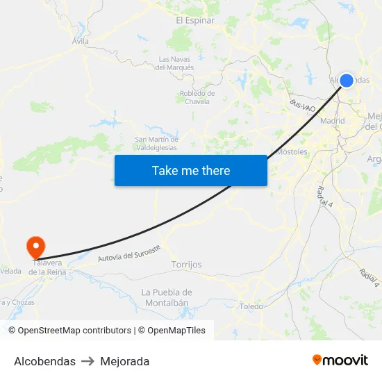 Alcobendas to Mejorada map