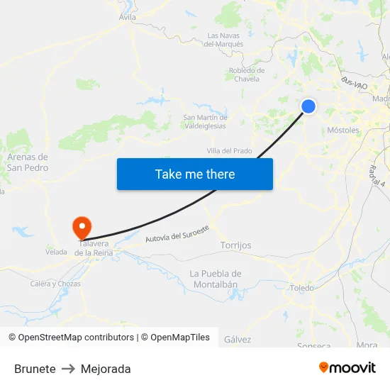 Brunete to Mejorada map
