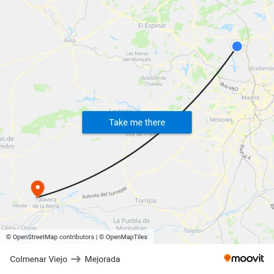 Colmenar Viejo to Mejorada map