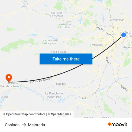Coslada to Mejorada map