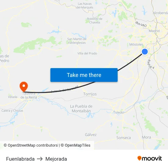 Fuenlabrada to Mejorada map
