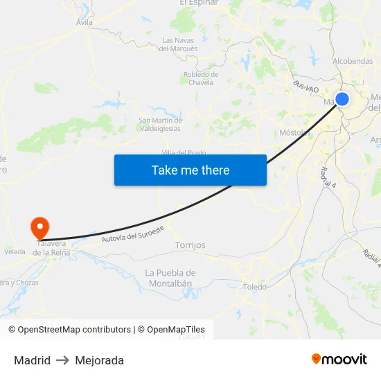 Madrid to Mejorada map