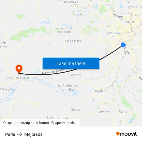 Parla to Mejorada map